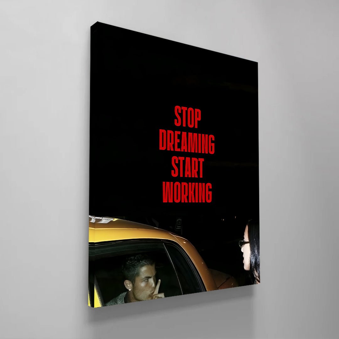 Stop Dreaming Start Working" Motivational Poster – Bold Modern Wall Art for Office & Home Decor - FramedNest