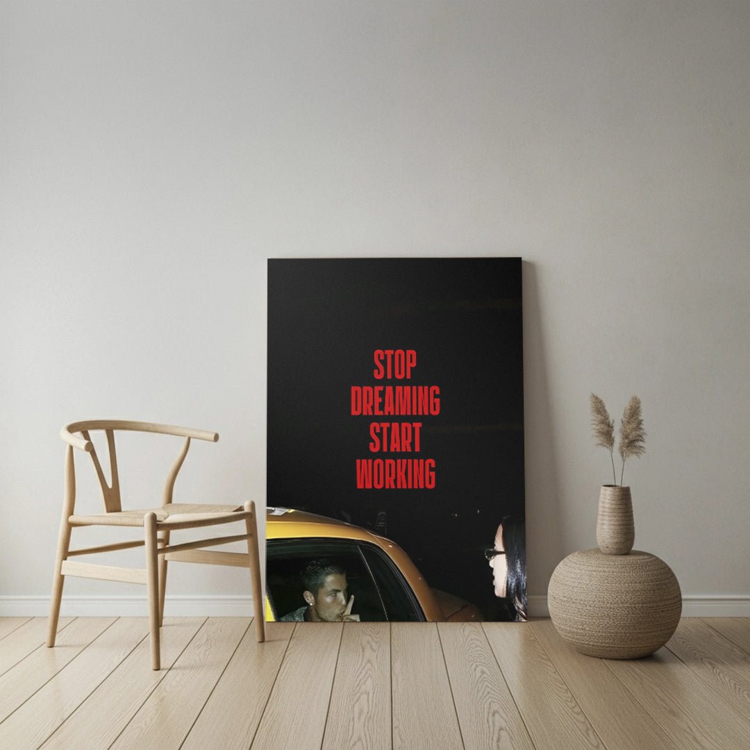 Stop Dreaming Start Working" Motivational Poster – Bold Modern Wall Art for Office & Home Decor - FramedNest